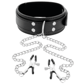 DARKNESS COLLAR WITH NIPPLE CLAMPS BLACK