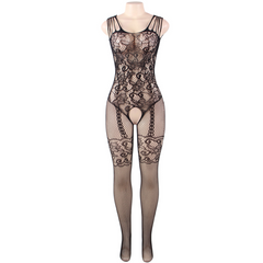 QUEEN LINGERIE APERTO BODYSTOCK CROTHLESS FLOWER LACES