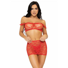 LEG AVENUE SET TRE PEZZI TOP, MINIGONNA E STRINGA TAGLIA UNICA - ROSSO
