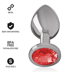 INTENSE - PLUG ANALE IN METALLO ALLUMINIO CON VETRO ROSSO TAGLIA S