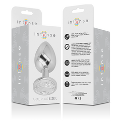 INTENSE - PLUG ANALE IN METALLO ALLUMINIO CON VETRO ARGENTO TAGLIA L