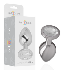 INTENSE - PLUG ANALE IN METALLO ALLUMINIO CON VETRO ARGENTO TAGLIA M