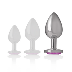 INTENSE - PLUG ANALE IN METALLO ALLUMINIO CON VETRO ROSA TAGLIA L