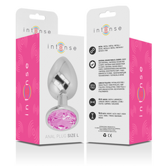 INTENSE - PLUG ANALE IN METALLO ALLUMINIO CON VETRO ROSA TAGLIA L