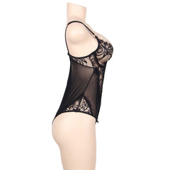 SUBBLIME QUEEN PLUS PIZZO FLOREALE E TEDDY NERO CON FRANGE