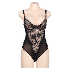 SUBBLIME QUEEN PLUS PIZZO FLOREALE E TEDDY NERO CON FRANGE