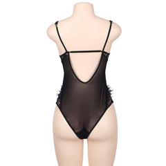 SUBBLIME QUEEN PLUS PIZZO FLOREALE E TEDDY NERO CON FRANGE