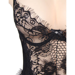 SUBBLIME QUEEN PLUS PIZZO FLOREALE E TEDDY NERO CON FRANGE