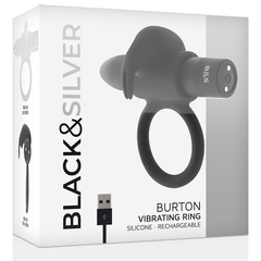BLACK&SILVER BURTON VIBRATING RING 10 MODES BLACK